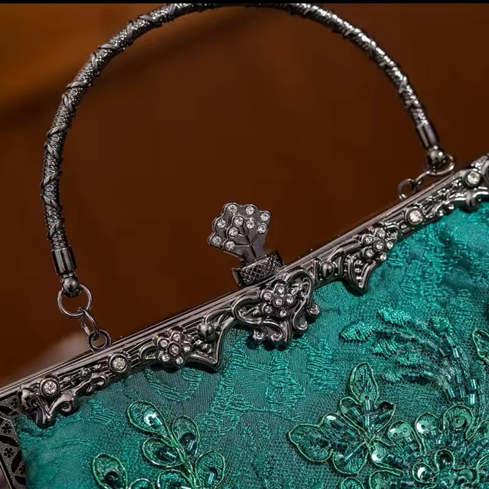 Dark Green Beaded Evening Bag